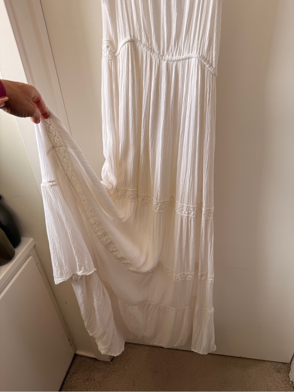 Forever 21 White Crochet-Trim Tiered Maxi Dress Prairie Boho S - Picture 10 of 14